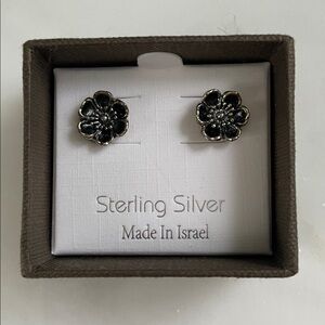 Or Paz Black and Sterling Silver Floral Button Earrings